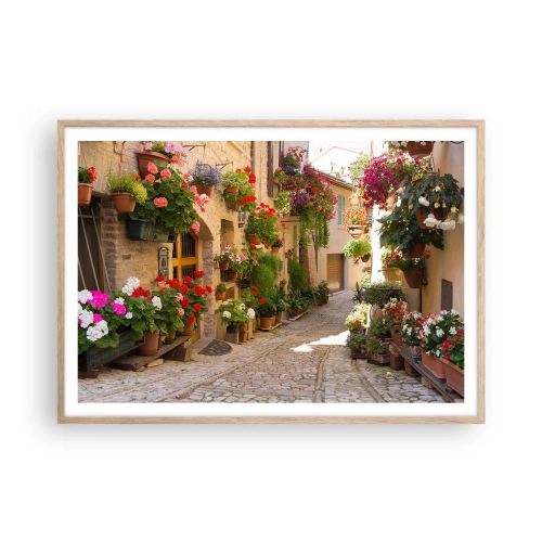 Poster in cornice rovere chiaro - Un'esplosione di fiori - 100x70 cm