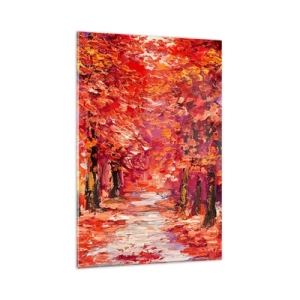 Quadro su vetro - Un pittoresco vicolo dai colori autunnali in stile impressionista - 80x120cm - Impressione d'autunno - Decorazione murale moderna per soggiorno e camera da letto ARTTOR
