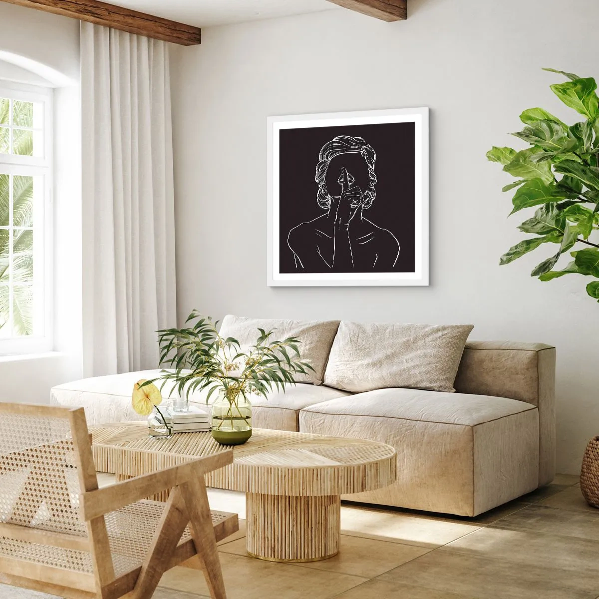 Poster in cornice bianca - Il bello emerge nel silenzio - 50x50 cm