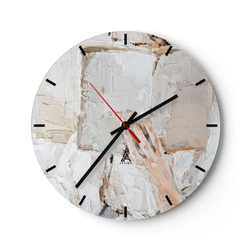 Orologio da parete - Orologio in Vetro - Una composizione pittorica strutturata nei colori beige e bianco - 30x30cm - In un altro mondo - Decorazione murale moderna per soggiorno, cucina e camera da letto ARTTOR