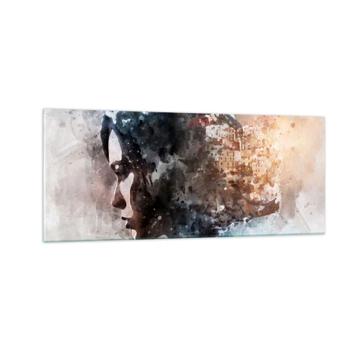 Quadro su vetro - Racconto su una ragazza con città sullo sfondo - 100x40 cm