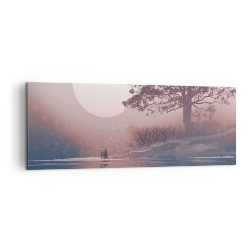 Quadro su tela - Stampe su Tela - Scena romantica con la luna e un albero in riva all'acqua - 140x50cm - Meraviglie della notte - Decorazione murale moderna per soggiorno e camera da letto ARTTOR