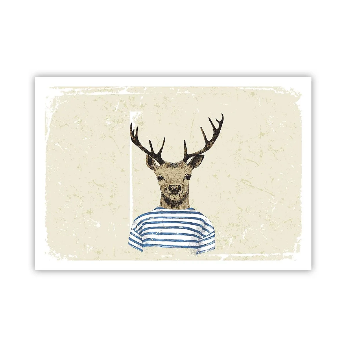 Poster - Un cervo con una camicia a righe su uno sfondo chiaro con una trama delicata - 100x70cm - Mi piacciono le camicie a righe! - Decorazione murale moderna per soggiorno e camera da letto ARTTOR