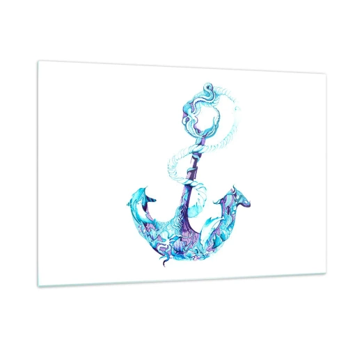 Quadro su vetro - Ancora con motivi nautici in stile artistico - 120x80cm - La confidente dei segreti del mare - Decorazione murale moderna per soggiorno e camera da letto ARTTOR