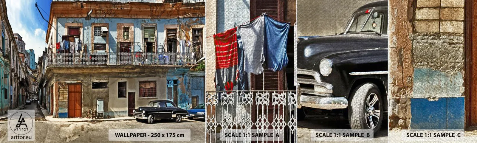 Campione di Fotomurale Premium Canvas - Atmosfera dell'Avana - Città, L'Avana, Architettura - 100x30 cm