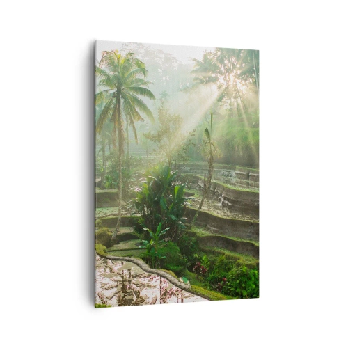 Quadro su tela - Stampe su Tela - Terrazze di riso con palme sotto i raggi del sole - 70x100cm - Crescere al sole - Decorazione murale moderna per soggiorno e camera da letto ARTTOR