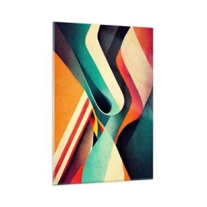 Quadro su vetro - Onde astratte colorate in una composizione dinamica - 80x120cm - Composizione intensa - Decorazione murale moderna per soggiorno e camera da letto ARTTOR