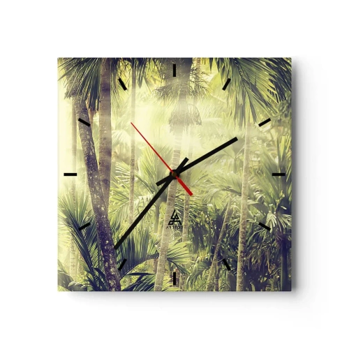 Orologio da parete - Orologio in Vetro - Raggi di sole in una foresta tropicale di palme - 30x30cm - Nell'afa verde - Decorazione murale moderna per soggiorno e camera da letto ARTTOR