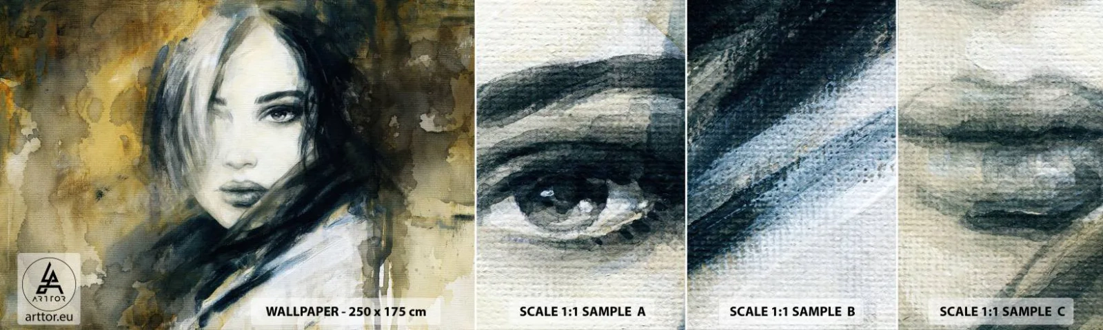 Campione Di Fotomurale Standard Eco - Più innocente o sensuale? - Ritratto di una donna, Volto di donna, Grafica - 100x30 cm