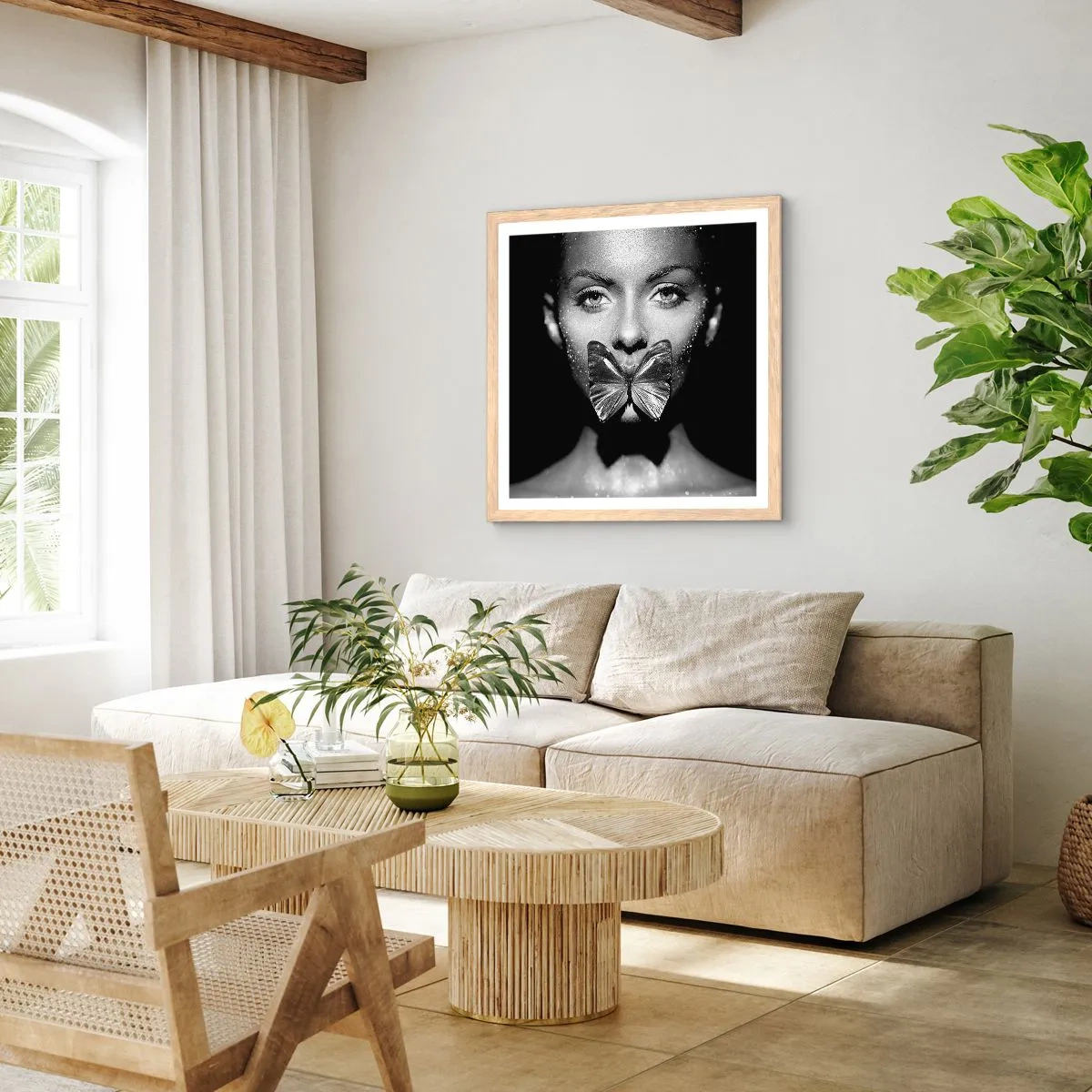 Poster in cornice rovere chiaro - Il bacio delle farfalle - 40x40 cm