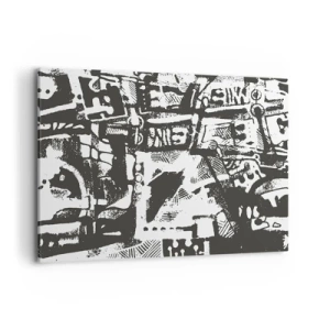 Quadro su tela - Stampe su Tela - Motivo retrò monocromatico astratto - 100x70cm - Ordine o caos? - Decorazione murale moderna per soggiorno e camera da letto ARTTOR