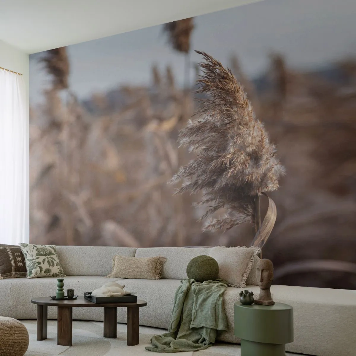 Fotomurali Premium Canvas - è tempo di volare col vento - Prato, Erba della Pampa, Natura - 250x175 cm