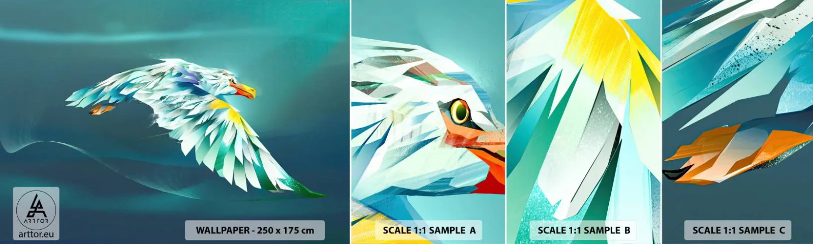 Campione di Fotomurale Adesivo Deluxe Sticker - Potenza del volo dell'aquila - Astrazione, Aquila, Uccello - 100x30 cm