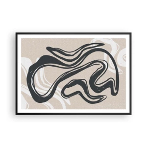 Poster in cornice nera - Linee astratte in tonalità scure su uno sfondo beige - 100x70cm - Espressione moltiplicata - Decorazione murale moderna per soggiorno e camera da letto ARTTOR