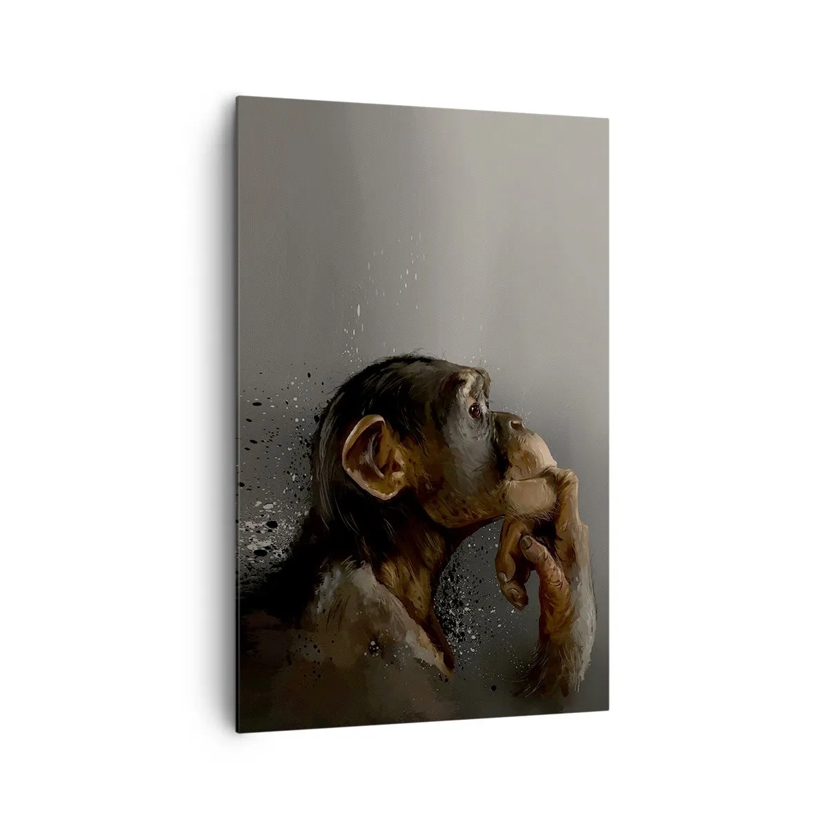 Quadro su tela - Stampe su Tela - Ritratto di una scimmia in posa riflessiva su uno sfondo grigio - 80x120cm - Sicuramente un pensatore - Decorazione murale moderna per soggiorno e camera da letto ARTTOR