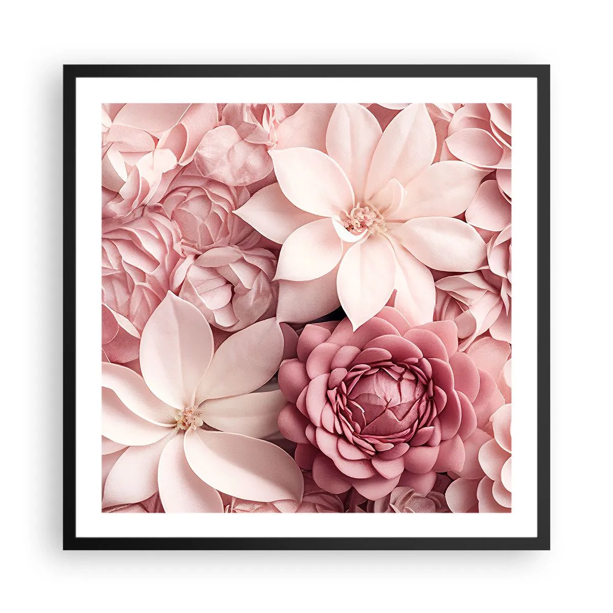 Poster in cornice nera - Nei petali di rosa - 60x60 cm