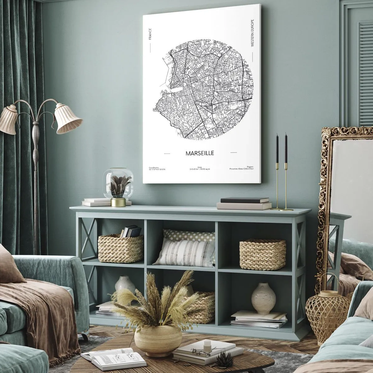 Quadro su tela - Stampe su Tela - Mappa di Marsiglia in stile minimalista - 50x70cm - Anatomia di Marsiglia - Decorazione murale moderna per soggiorno e camera da letto ARTTOR
