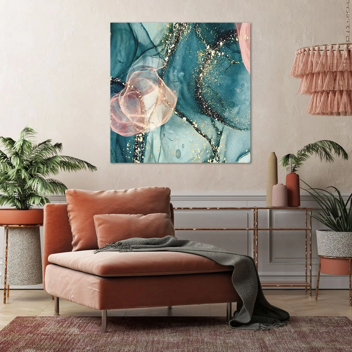 Quadro su tela - Stampe su Tela - Blu di seta, rosa di tulle - 30x30 cm