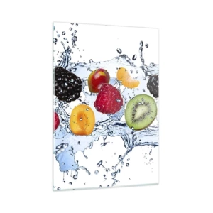 Quadro su vetro - Frutti colorati in acqua su uno sfondo bianco - 50x70cm - Gioca con noi - Decorazione murale moderna per soggiorno e camera da letto ARTTOR