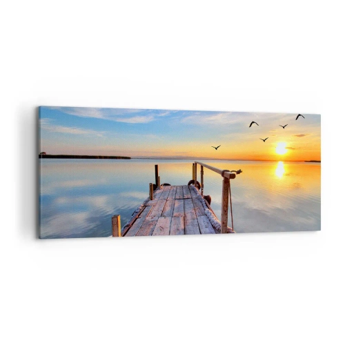 Quadro su tela - Stampe su Tela - Molo di legno al tramonto su un lago calmo - 120x50cm - Camminando verso il sole - Decorazione murale moderna per soggiorno e camera da letto ARTTOR