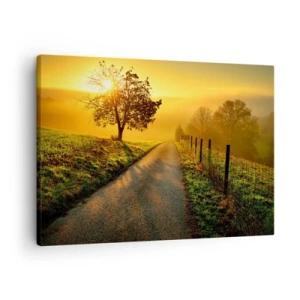 Quadro su tela - Stampe su Tela - Una strada pittoresca al tramonto con un albero solitario sullo sfondo - 70x50cm - Pomeriggio di miele - Decorazione murale moderna per soggiorno e camera da letto ARTTOR