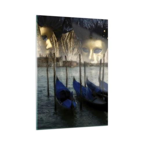 Quadro su vetro - Venezia con gondole e maschere di carnevale - 50x70cm - È ora di iniziare il carnevale - Decorazione murale moderna per soggiorno e camera da letto ARTTOR