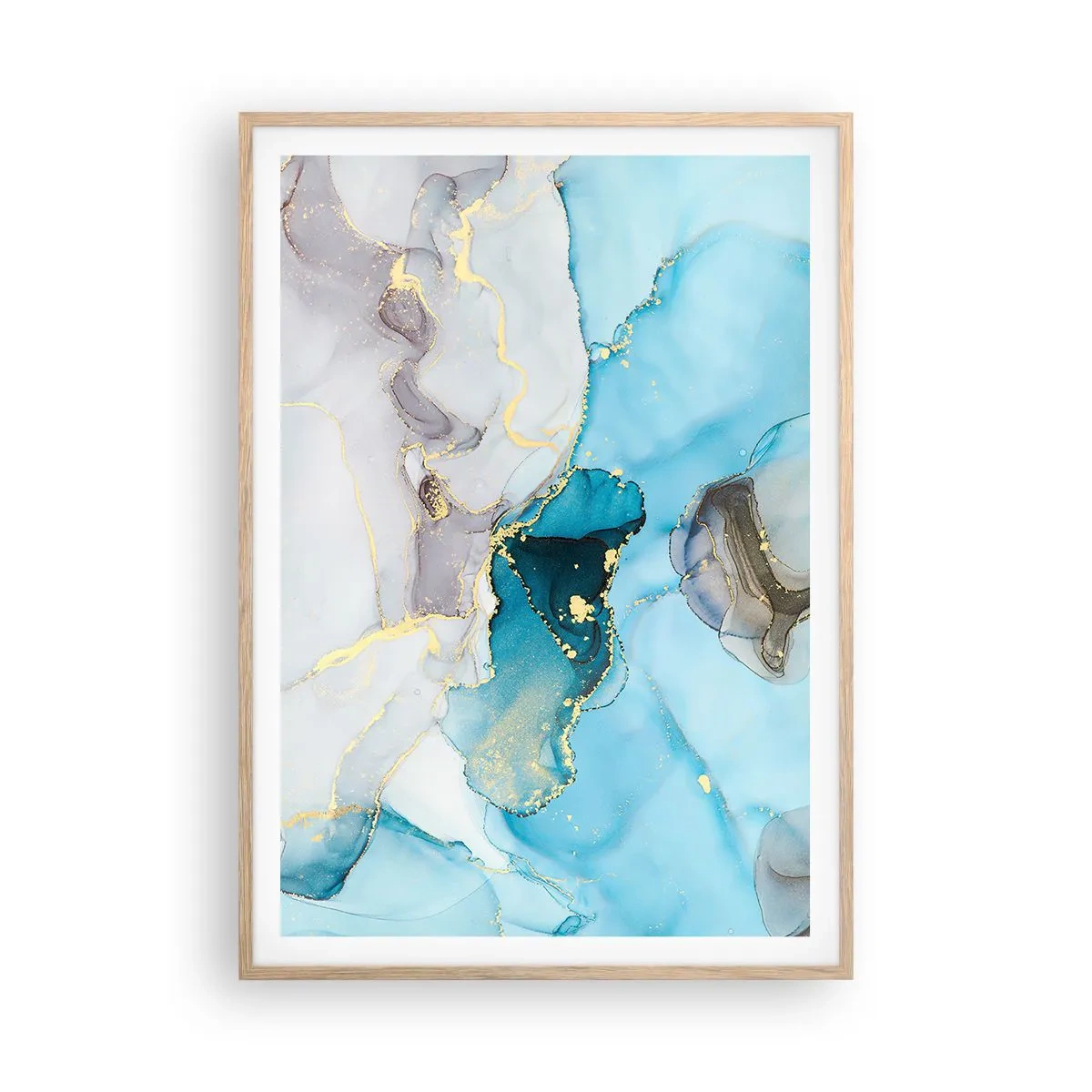 Poster in cornice rovere chiaro - Studio di incontro tra grigio e turchese - 70x100 cm