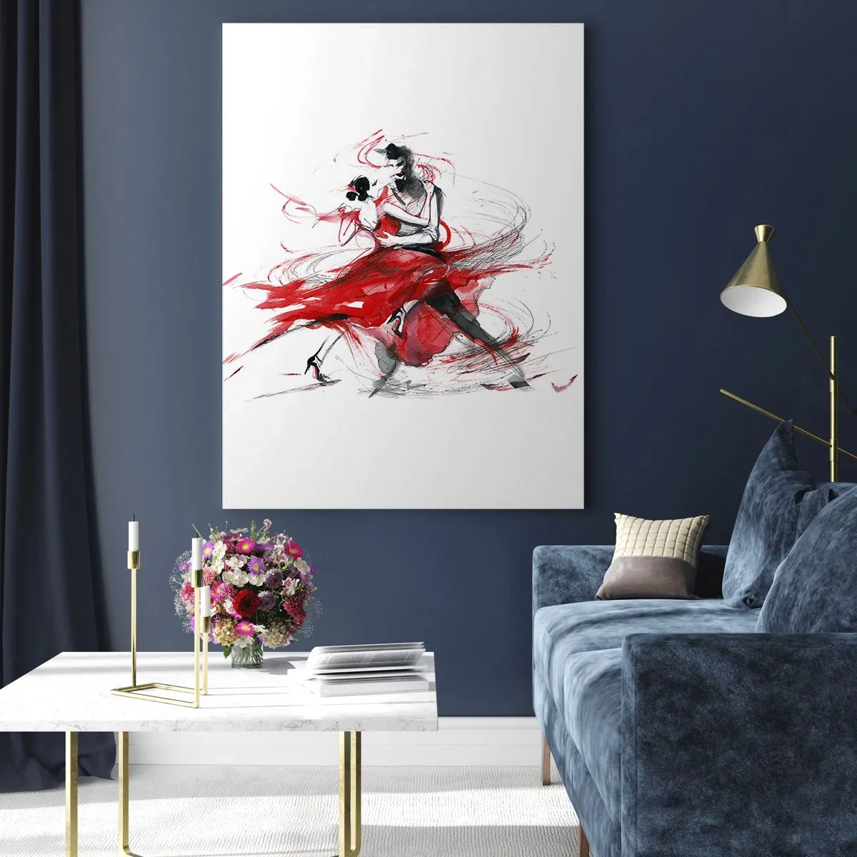 Quadro su vetro - Una coppia di ballerini in una danza dinamica ad acquerello - 50x70cm - Tango: il ritmo della passione - Decorazione murale moderna per soggiorno e camera da letto ARTTOR