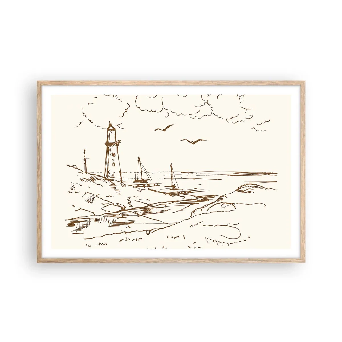 Poster in cornice rovere chiaro - Schizzo dei ricordi d'estate - 91x61 cm