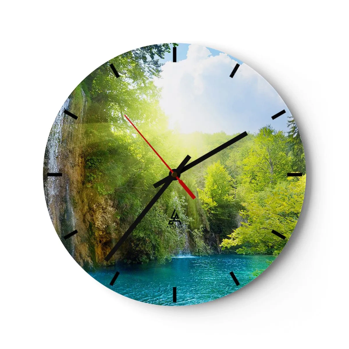 Orologio da parete - Orologio in Vetro - Una cascata tra il verde e l'acqua blu - 30x30cm - Così deve essere il paradiso - Decorazione murale moderna per soggiorno, cucina e camera da letto ARTTOR