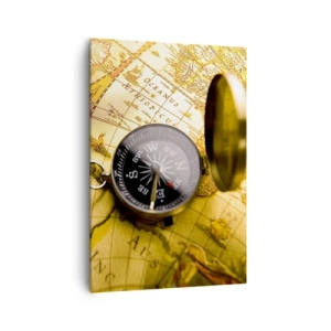 Quadro su tela - Stampe su Tela - Una bussola antica sullo sfondo di una vecchia mappa del mondo - 70x100cm - Forse all'estremità del mondo? - Decorazione murale moderna per soggiorno e camera da letto ARTTOR