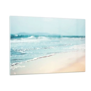 Quadro su vetro - Dolci onde dell'oceano che lambiscono la spiaggia sabbiosa - 120x80cm - Calore e rumore - Decorazione murale moderna per soggiorno e camera da letto ARTTOR