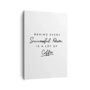 Quadro su tela - Stampe su Tela - Una citazione minimalista sul successo e sul caffè su sfondo bianco. - 50x70cm - Il segreto del successo - Decorazione murale moderna per soggiorno e camera da letto ARTTOR