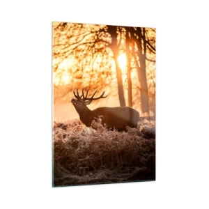Quadro su vetro - Due cervi in una scena di foresta all'alba - 50x70cm - Il sogno del cacciatore - Decorazione murale moderna per soggiorno e camera da letto ARTTOR