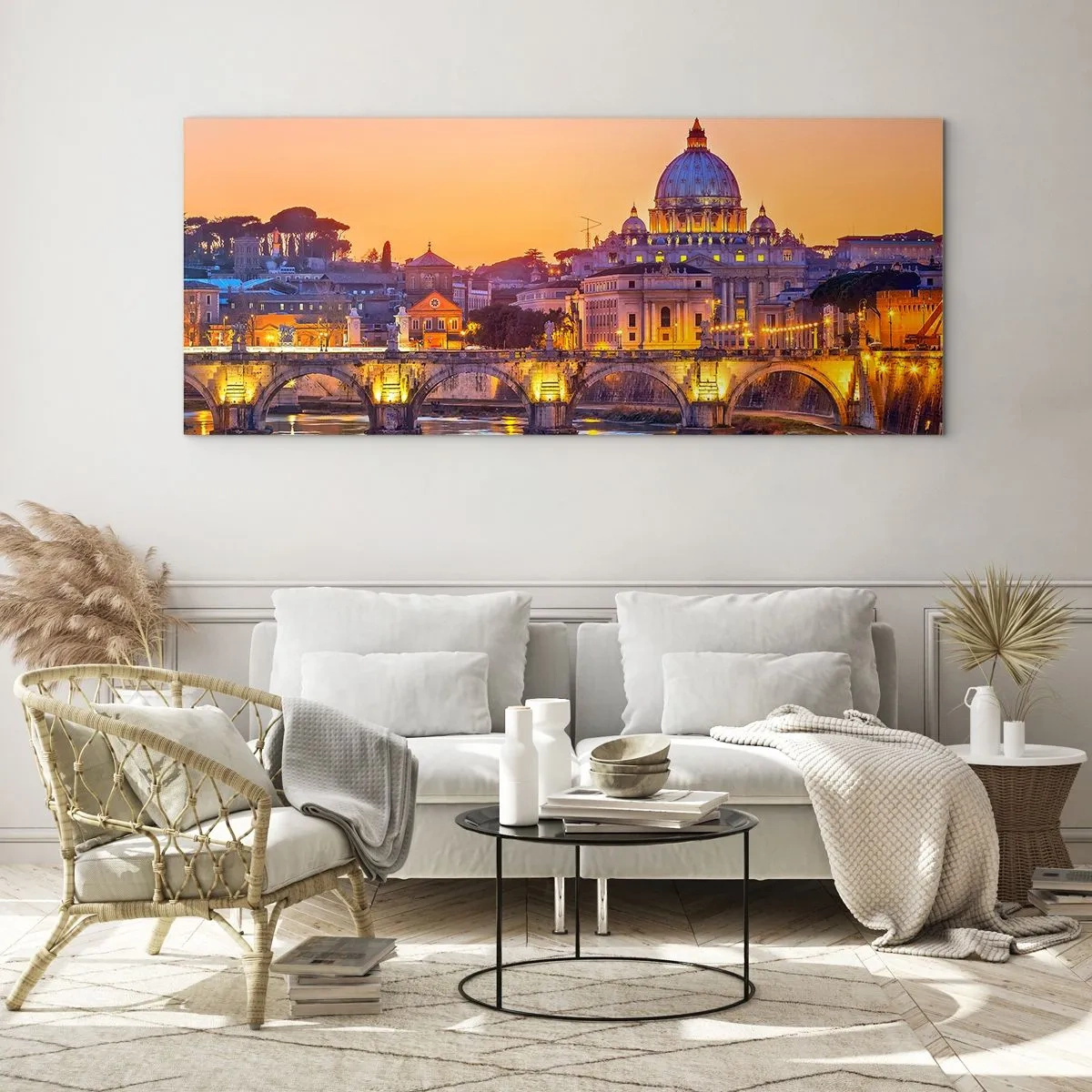 Quadro su vetro - Tramonto sulla Città Eterna - 100x40 cm