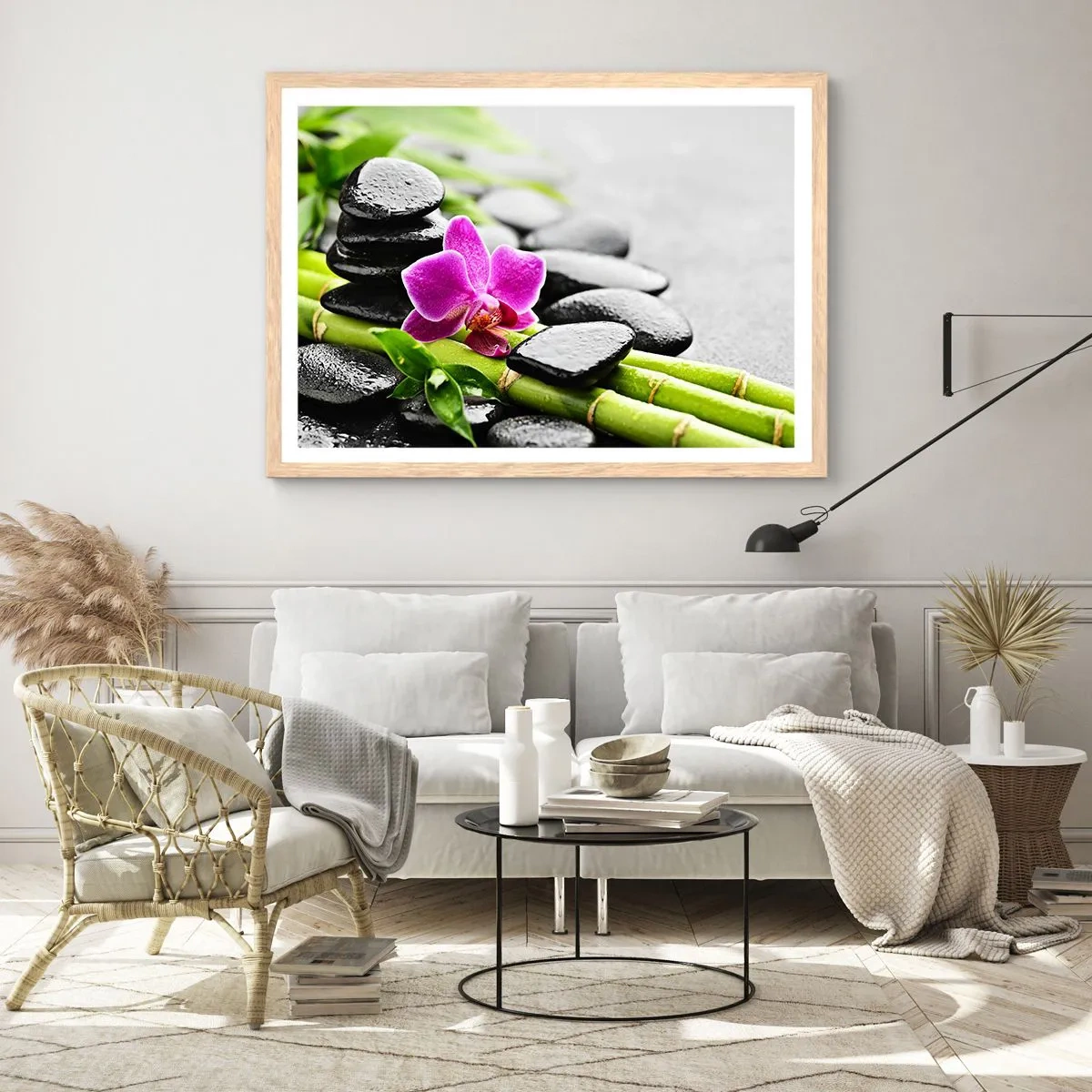 Poster in cornice rovere chiaro - Un tranquillo equilibrio - 100x70 cm