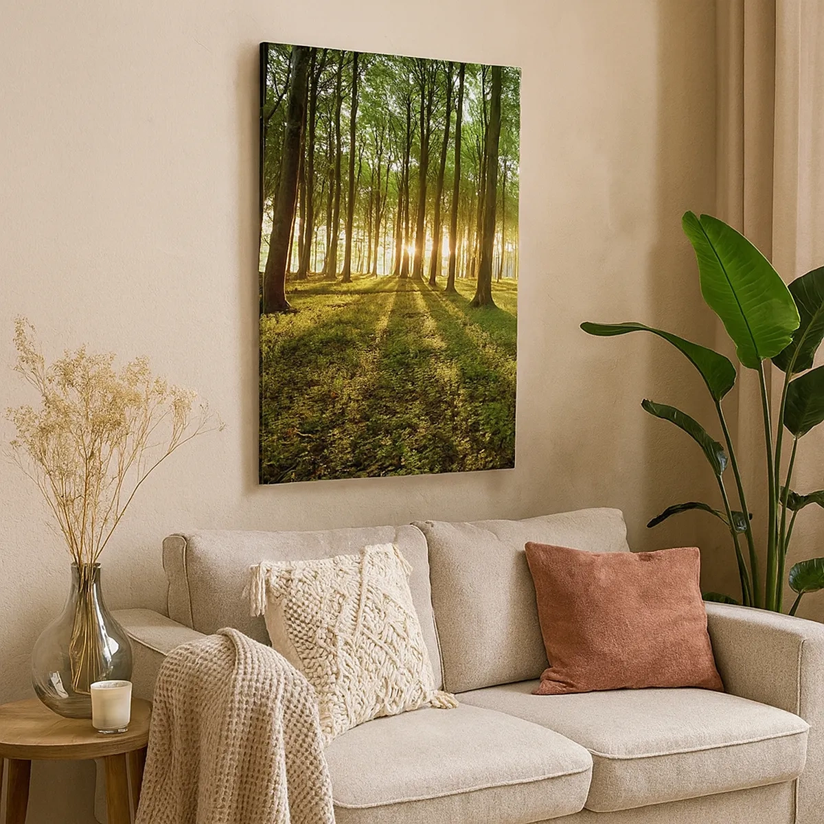Quadro su tela - Stampe su Tela - Il sole al tramonto nella foresta decidua - 50x70cm - La foto di ogni primavera - Decorazione murale moderna per soggiorno e camera da letto ARTTOR