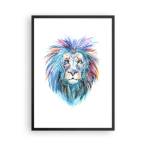 Poster in cornice nera - Un leone in acquerello colorato su sfondo bianco - 50x70cm - Aura elettrizzante - Decorazione murale moderna per soggiorno e camera da letto ARTTOR