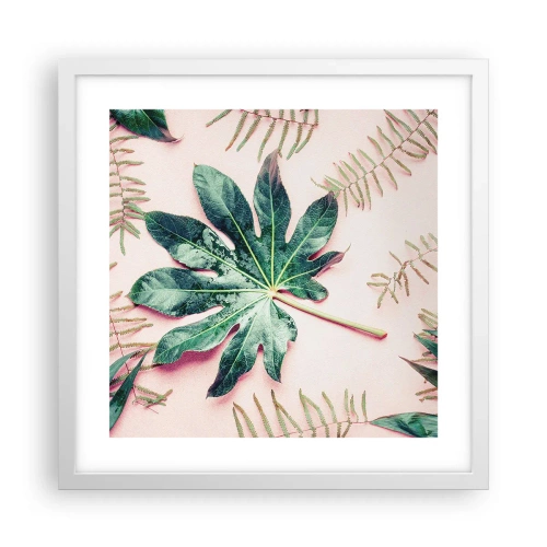 Poster in cornice bianca - Studio di verde su sfondo rosa - 40x40 cm