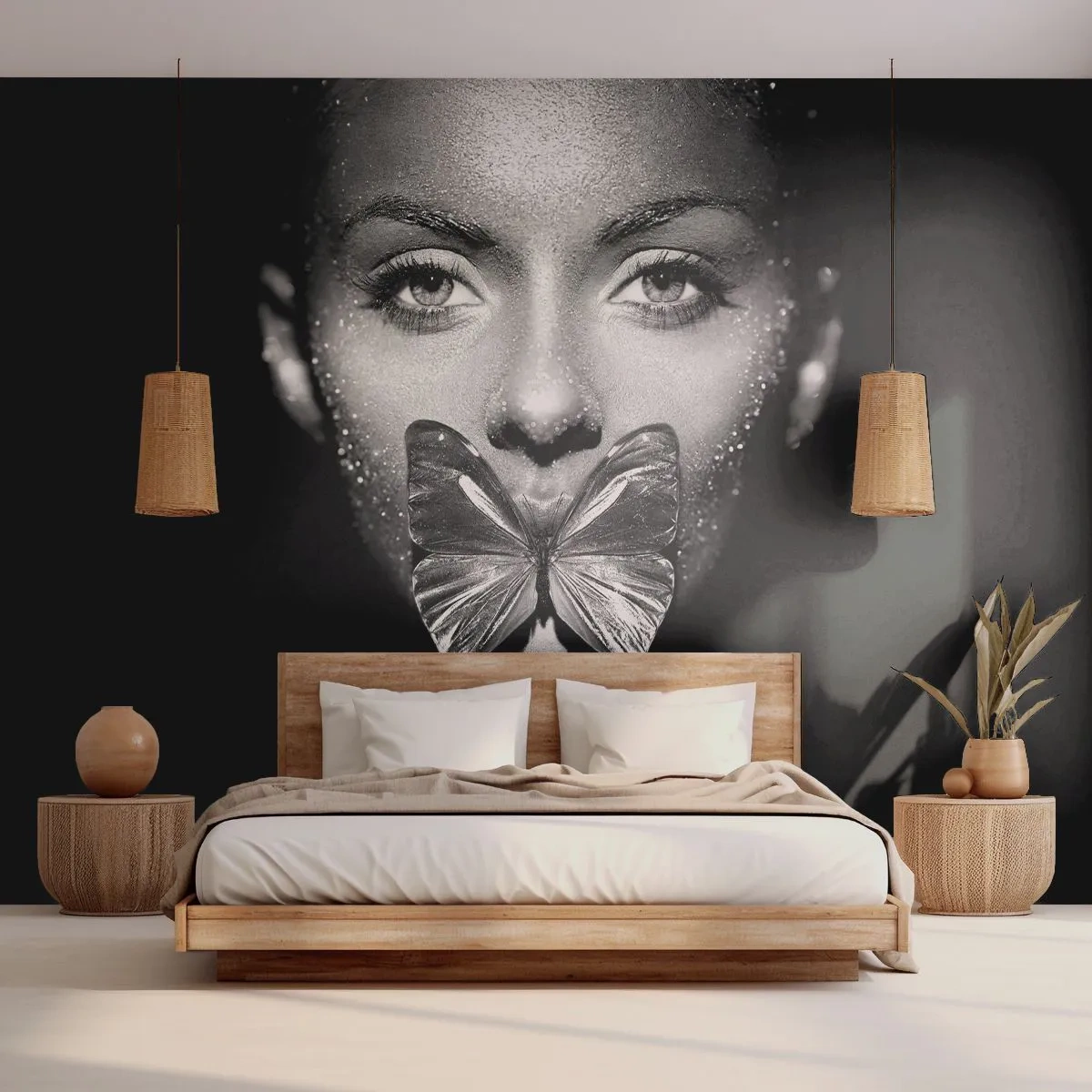 Fotomurali Standard Eco - Il bacio delle farfalle - Astrazione, Donna, Farfalla - 400x280 cm