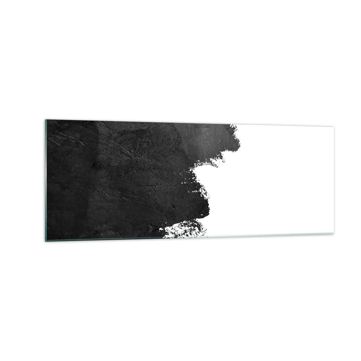 Quadro su vetro - Astrazione in bianco e nero con pennellate contrastanti - 140x50cm - Gli elementi: la terra - Decorazione murale moderna per soggiorno e camera da letto ARTTOR
