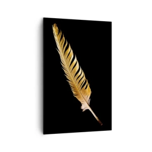Quadro su tela - Stampe su Tela - Piuma dorata su sfondo nero - 80x120cm - Non una piuma qualsiasi.... - Decorazione murale moderna per soggiorno e camera da letto ARTTOR