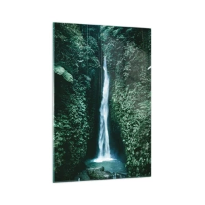 Quadro su vetro - Una cascata circondata da una fitta vegetazione tropicale - 70x100cm - Terme tropicali - Decorazione murale moderna per soggiorno e camera da letto ARTTOR