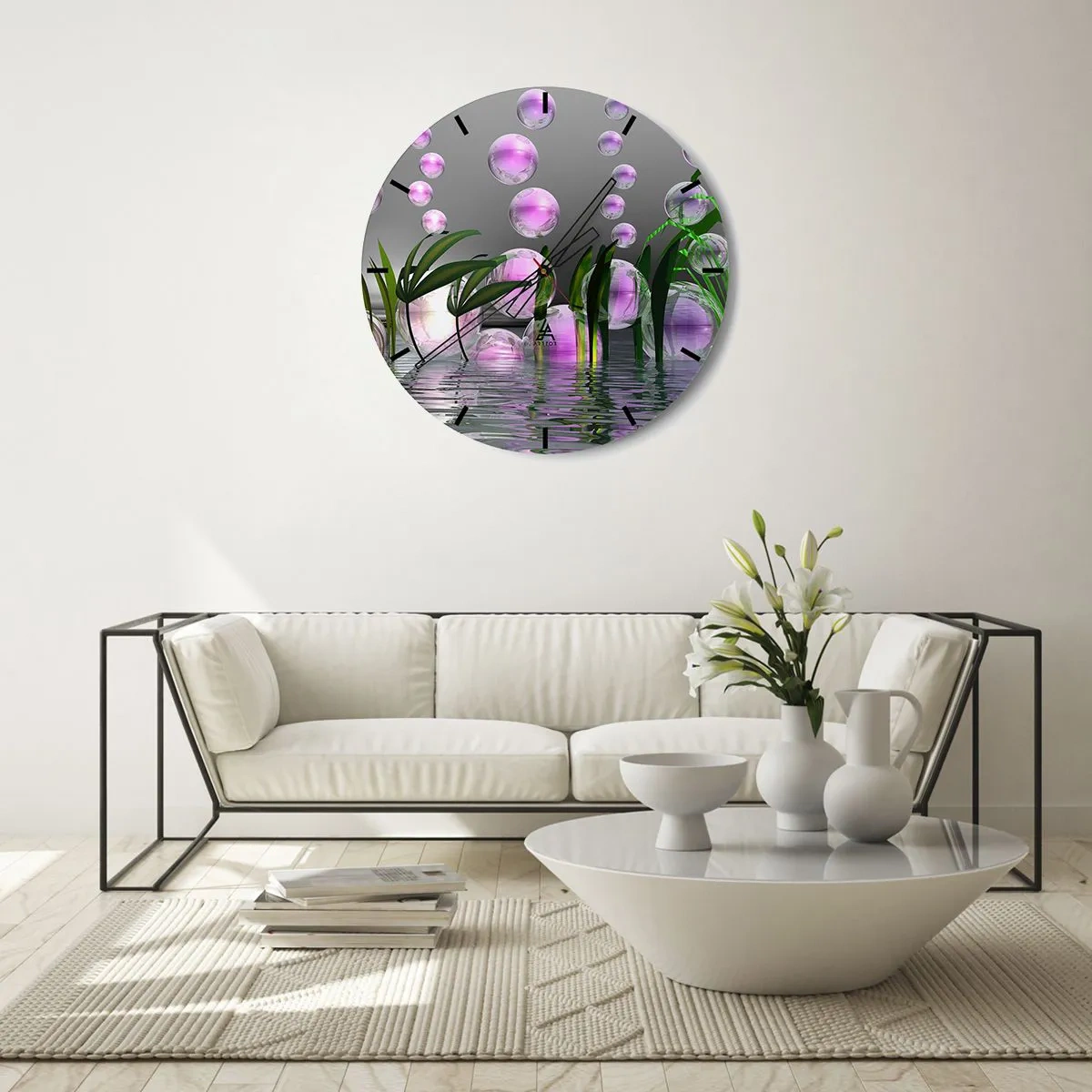 Orologio da parete - Orologio in Vetro - Composizione meditativa su leggerezza e vita - 40x40 cm