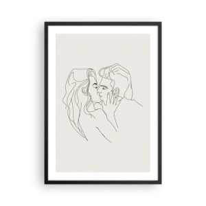 Poster in cornice nera - Un disegno minimalista di una coppia innamorata, realizzato con linee delicate. - 50x70cm - Intrecciati dal sentimento - Decorazione murale moderna per soggiorno e camera da letto ARTTOR