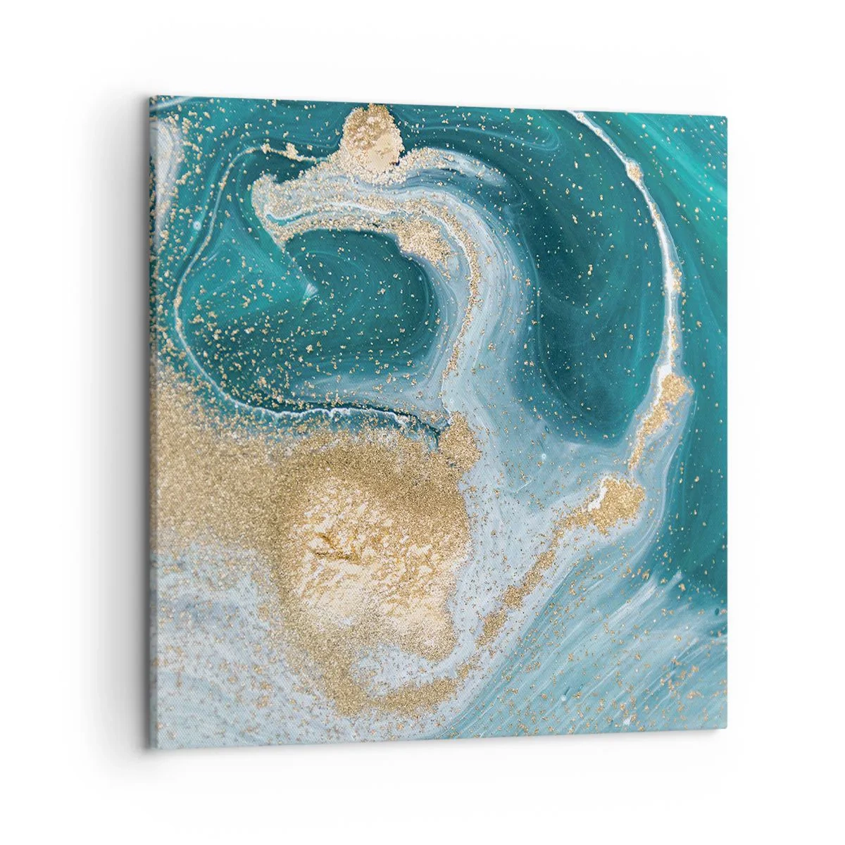 Quadro su tela - Stampe su Tela - Vortice di oro e turchese - 50x50 cm
