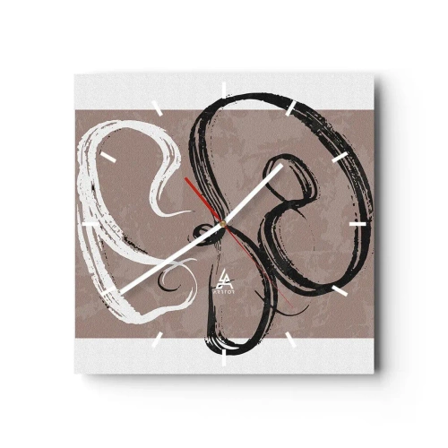 Orologio da parete - Orologio in Vetro - Astrazione in bianco e nero su sfondo beige - 30x30cm - Composizione: alla ricerca della pienezza - Decorazione murale moderna per soggiorno e camera da letto ARTTOR