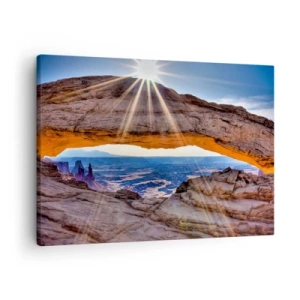 Quadro su tela - Stampe su Tela - Arco di roccia che domina il canyon all'alba - 70x50cm - Attraverso il portale di roccia - Decorazione murale moderna per soggiorno e camera da letto ARTTOR