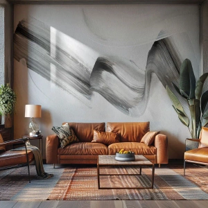 Fotomurali Standard Eco - Striscia nera artistica su sfondo chiaro - 100x70cm - Casualmente per divertimento - Decorazione murale moderna per soggiorno e camera da letto ARTTOR