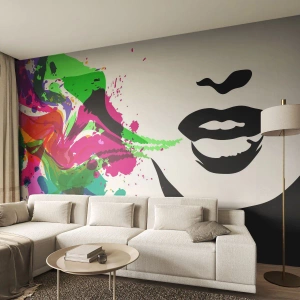 Fotomurali Standard Eco - Volto astratto con schizzi di vernice colorata - 100x70cm - Racconto nei colori dell'arcobaleno - Decorazione murale moderna per soggiorno e camera da letto ARTTOR